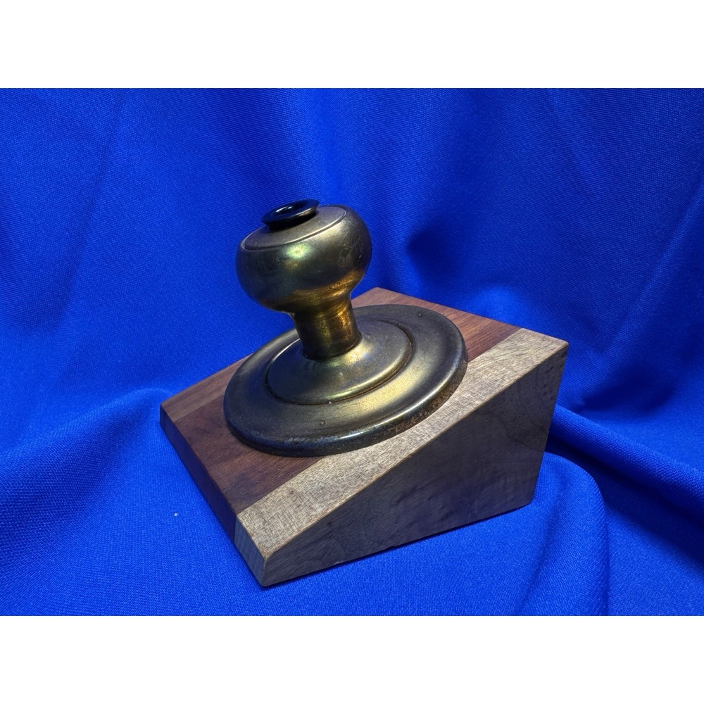 Vtg Salesman Sample Brass Doorknob Pen Holder Paperweight Wood Office Desk Decor